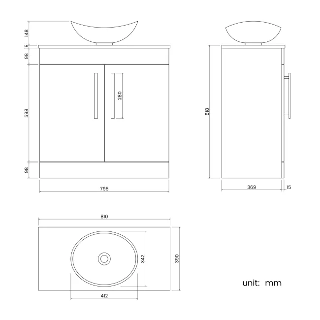 Avon Gloss White Vanity with Oval Counter Top Basin 800mm