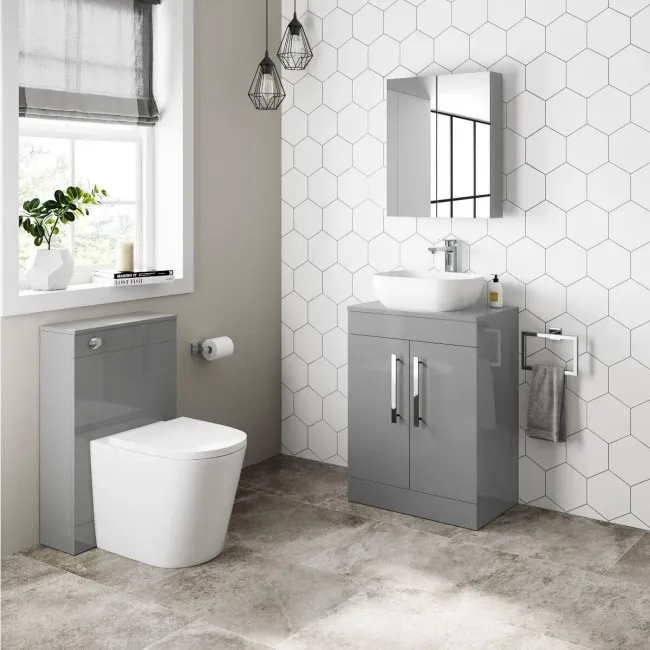 Avon Stone Grey Vanity with Curved Counter Top Basin 600mm