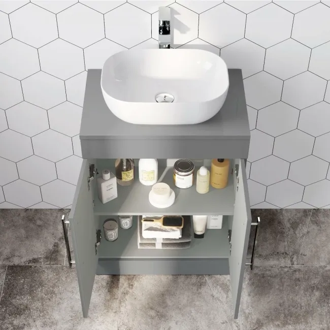 Avon Stone Grey Vanity with Curved Counter Top Basin 600mm