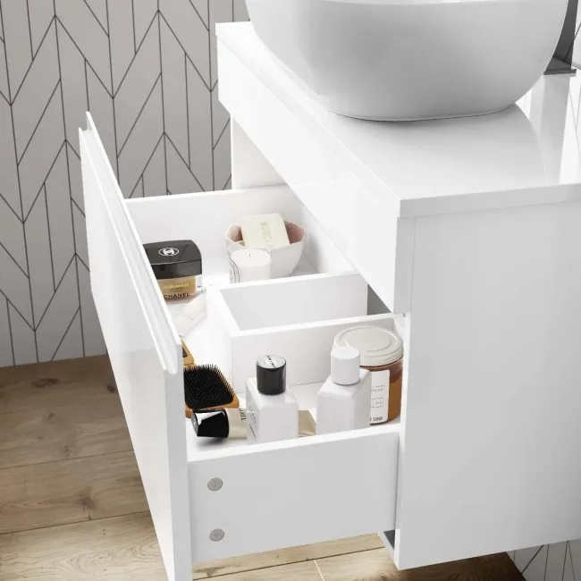 Trent Gloss White Wall Hung Drawer Vanity with Curved Counter Top Basin 800mm