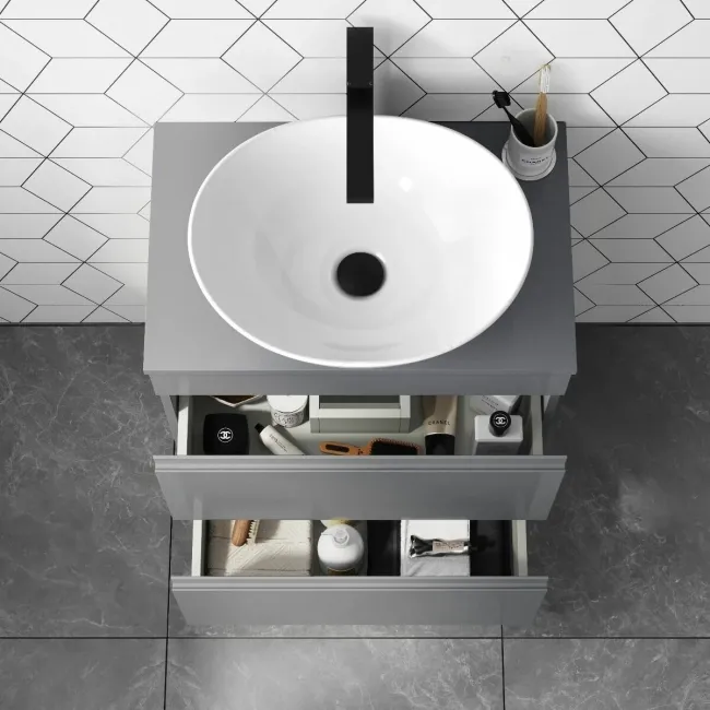 Trent Stone Grey Vanity Drawer with Oval Counter Top Basin 600mm