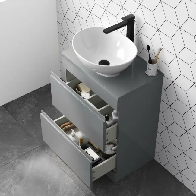 Trent Stone Grey Vanity Drawer with Oval Counter Top Basin 600mm