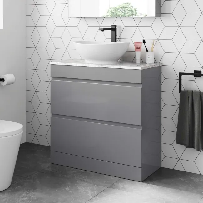 Trent Stone Grey Vanity Drawer with Marble Top & Oval Counter Top Basin 800mm