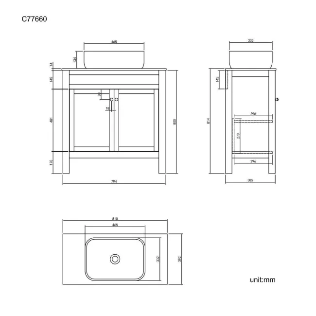 Bermuda Graphite Grey Vanity with Marble Top & Curved Counter Top Basin 800mm
