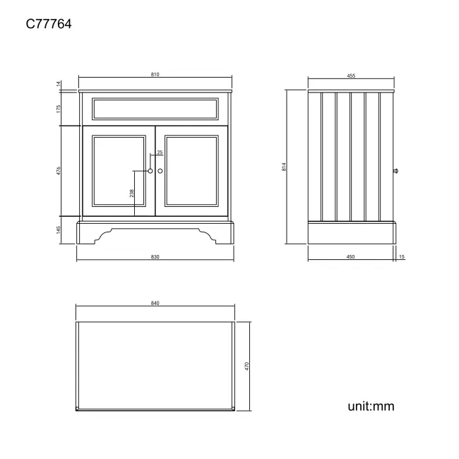 Lucia Chalk White Cabinet with Marble Top 840mm - Excludes Counter Top Basin