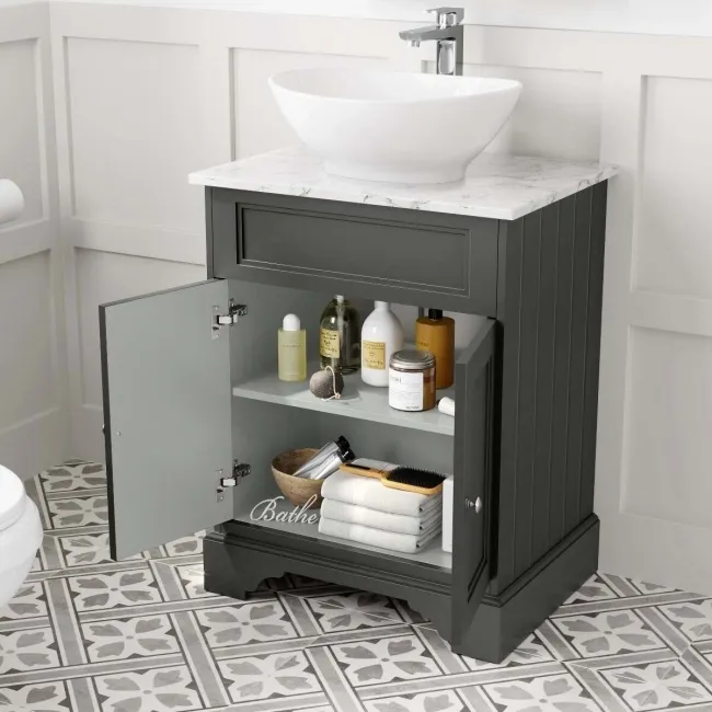 Lucia Graphite Grey Vanity with Marble Top & Oval Counter Top Basin 640mm