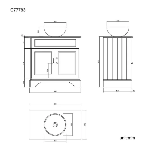 Lucia Graphite Grey Vanity with Oak Effect Top & Round Counter Top Basin 840mm