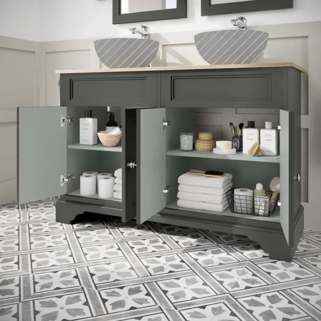 Lucia Graphite Grey Cabinet with Oak Effect Top 1200mm - Excludes Counter Top Basins