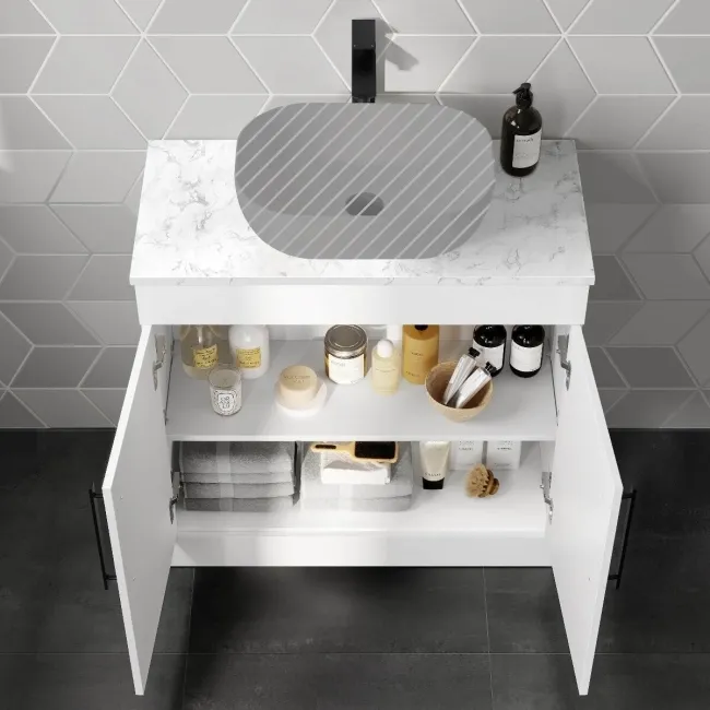 Avon Gloss White Counter Top Vanity with Marble Top 800mm - Black Accents