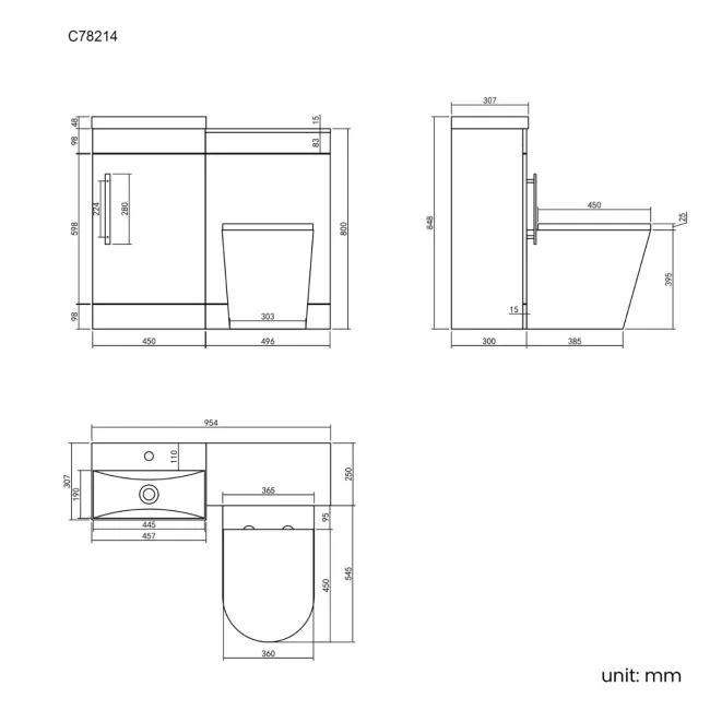 Avon Gloss White Combination Vanity Basin and Boston Toilet 950mm