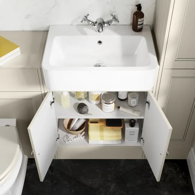 Monaco Chalk White Combination Vanity Basin and Hudson Toilet with Wooden Seat 1200mm