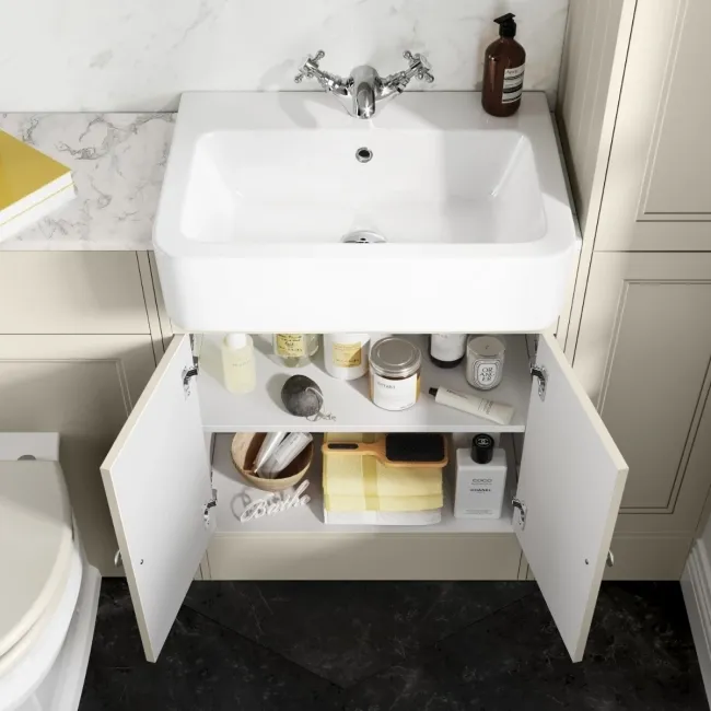 Monaco Chalk White Combination Vanity Basin with Marble Top & Hudson Toilet with Wooden Seat 1200mm