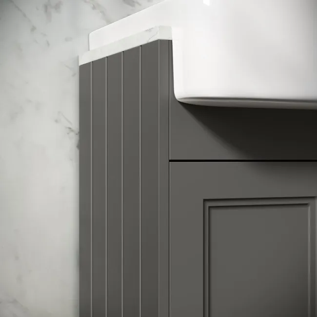 Monaco Graphite Grey Combination Vanity Basin with Marble Top and Hudson Toilet with Wooden Seat 1500mm