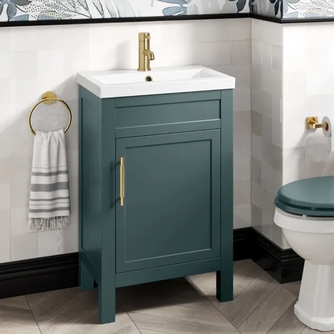 Bermuda Midnight Green Basin Vanity 500mm - Brass Knurled Handles