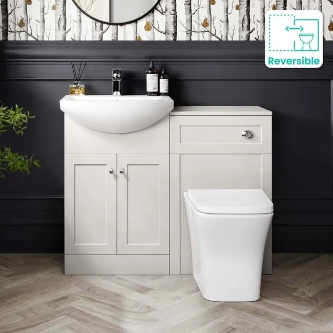 Capri Cotton White Combination Vanity Basin and Houston Toilet 1050mm - Chrome Handles