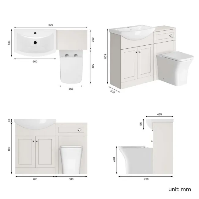 Capri Cotton White Combination Vanity Basin and Houston Toilet 1150mm - Chrome Handles