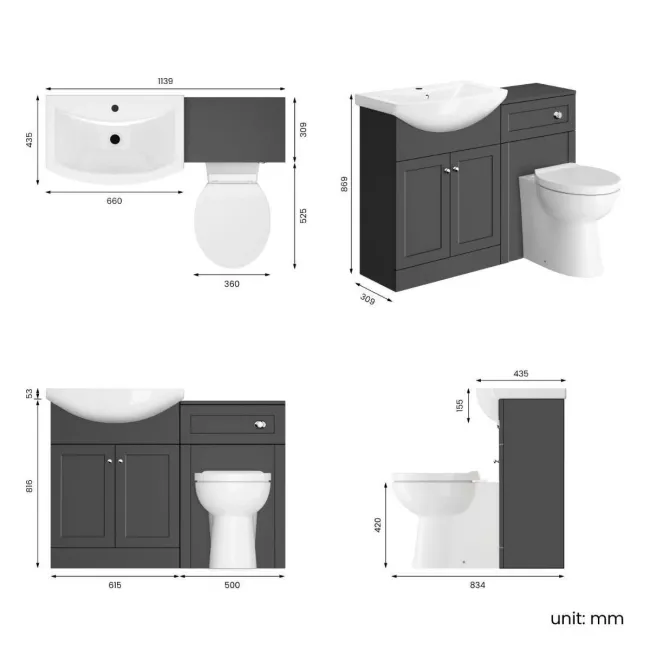 Capri Slate Grey Combination Vanity Basin and Austin Toilet 1150mm - Chrome Handles