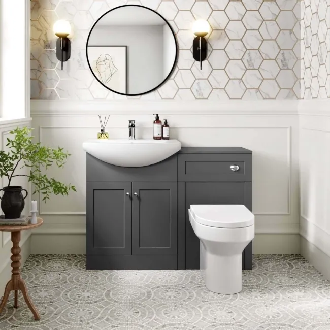 Capri Slate Grey Combination Vanity Basin and Denver Toilet 1150mm - Chrome Handles