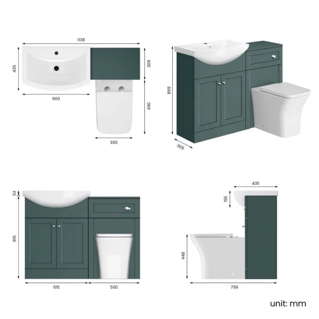 Capri Mystic Green Combination Vanity Basin and Houston Toilet 1150mm - Chrome Handles