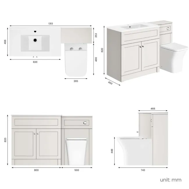 Milos Cotton White Combination Vanity Basin and Houston Toilet 1300mm - Chrome Handles