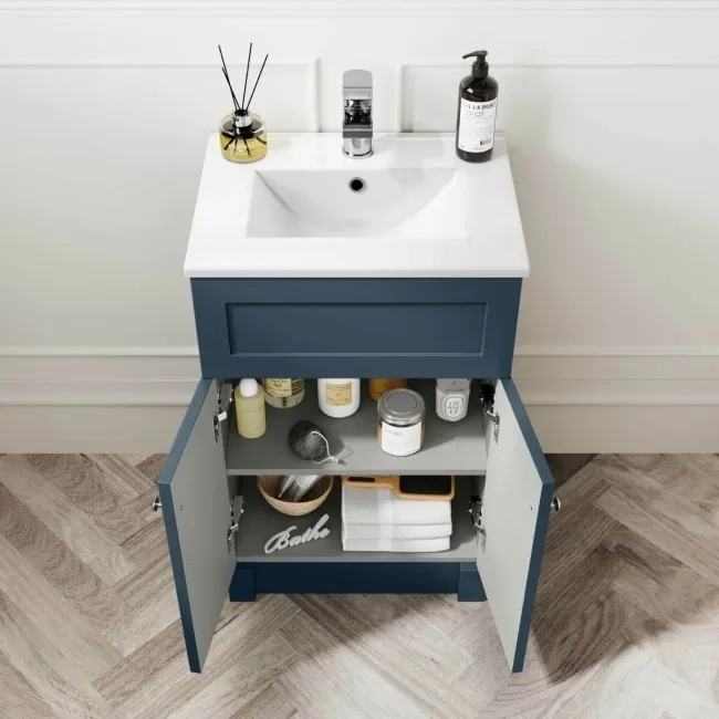 Milos Navy Blue Combination Vanity Basin and Houston Toilet 1000mm - Chrome Handles