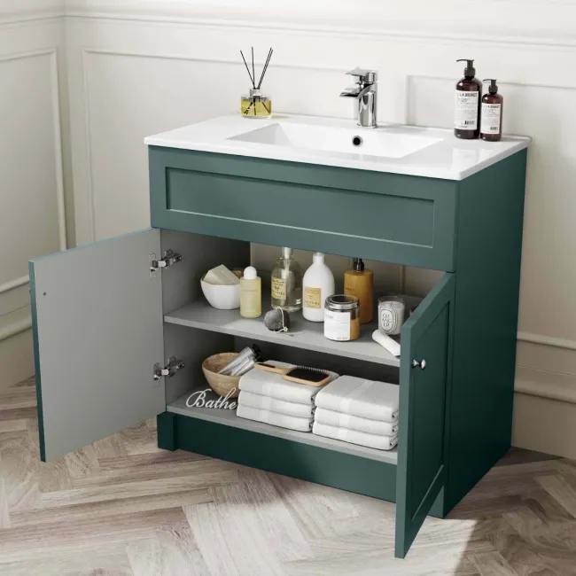 Milos Mystic Green Combination Vanity Basin and Houston Toilet 1300mm - Chrome Handles