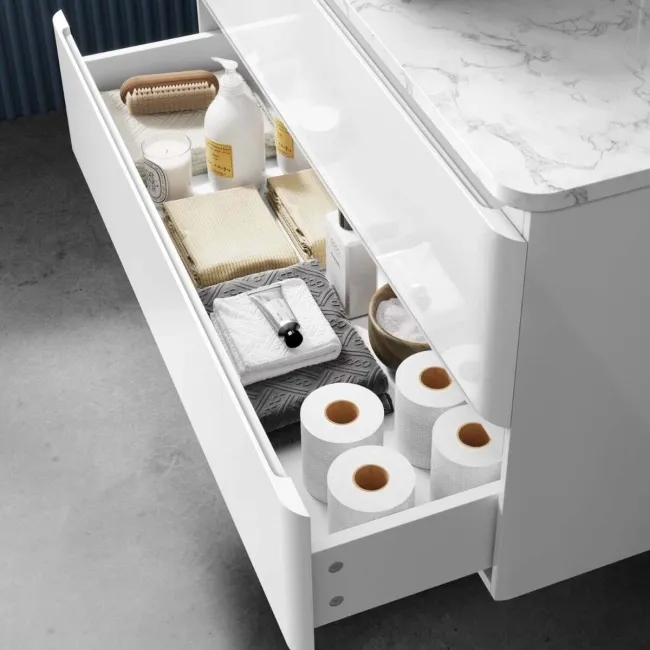 Corsica Gloss White Vanity Drawer with Marble Top & Marin Basin 1000mm