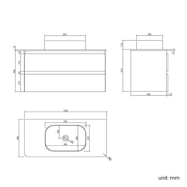 Corsica Tungsten Grey Vanity Drawer with Marble Top & Marin Basin 1000mm