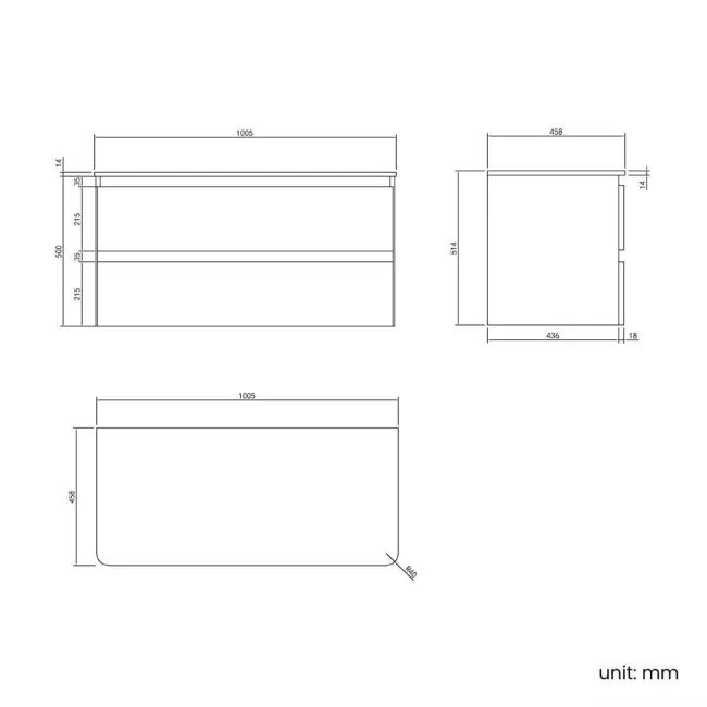 Corsica Inky Blue Drawer Vanity with Marble Top 1000mm - Excludes Counter Top Basin