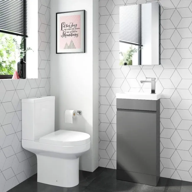 Trent Stone Grey Cloakroom Floor Standing Basin Vanity 400mm and Toilet Set