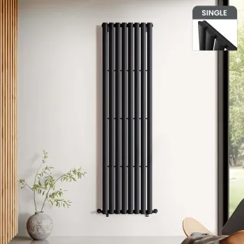 Marbella Matt Black Single Oval Panel Radiator 1800x480mm
