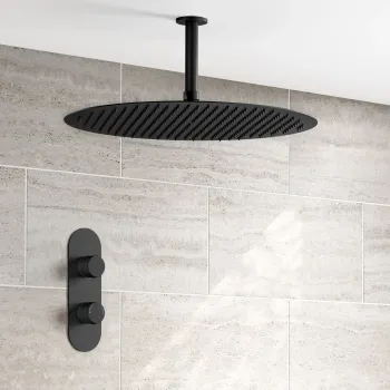 Ballina Premium Ceiling Matt Black Round Thermostatic Shower Set - 400mm Head