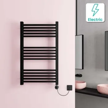 Valetta Electric Matt Black Square Heated Towel Rail 1000x600mm