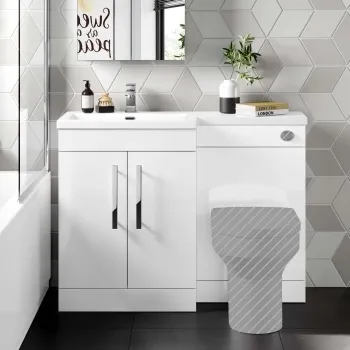 Avon Gloss White Basin Vanity and Back To Wall Unit 1100mm - Left Handed