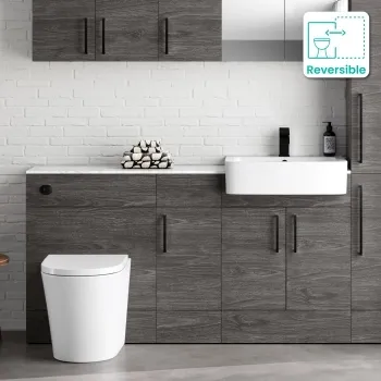 Harper Charcoal Elm Combination Vanity Basin with Marble Top & Boston Toilet 1500mm - Black Accents