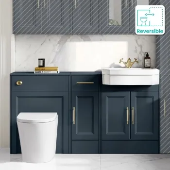 Monaco Inky Blue Combination Vanity Traditional Basin and Boston Toilet 1500mm - Brass Knurled Handles
