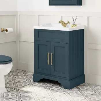 Lucia Inky Blue Basin Vanity 630mm - Brass Knurled Handles