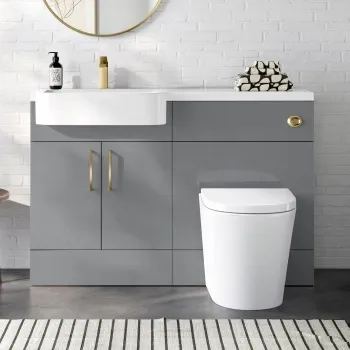 Harper Stone Grey Combination Vanity Basin and Boston Toilet 1200mm - Brushed Brass Accents - Left Handed
