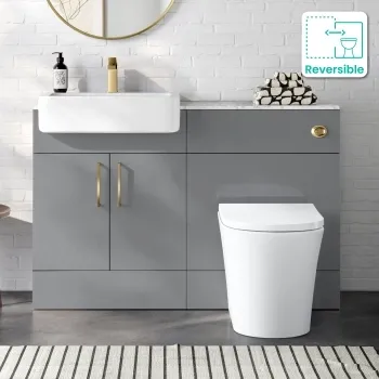 Harper Stone Grey Combination Vanity Basin with Marble Top & Tucson Toilet 1200mm - Brushed Brass Accents