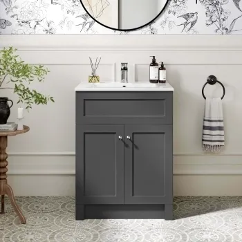 Milos Slate Grey Basin Vanity 600mm - Brushed Handles