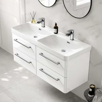 Omaha Gloss White Wall Hung Double Basin Drawer Vanity 1200mm