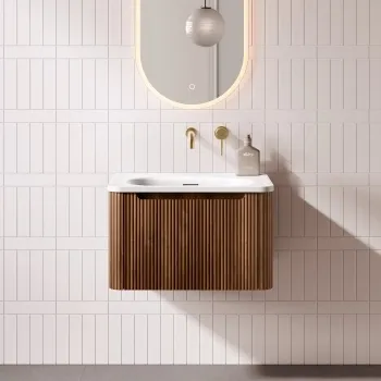 Sorrento Fluted Black Walnut Wall Hung Drawer Vanity with Matt White Basin 600mm