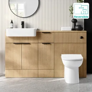 Sicily Fluted Country Oak Combination Vanity Basin and Aruba Toilet 1500mm - Black Accents