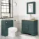 Lucia Midnight Green Vanity with Oak Effect Top & Curved Counter Top Basin 840mm - Brushed Brass Accents