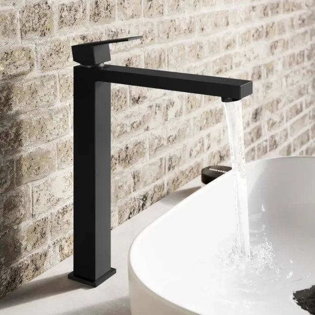 Lea Matt Black High Rise Basin Mixer Tap