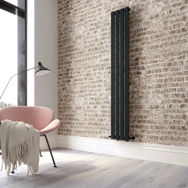 Faro Matt Black Single Flat Panel Vertical Radiator 1800x280mm