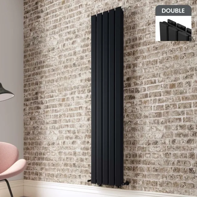 Faro Matt Black Double Flat Panel Vertical Radiator 1800x350mm
