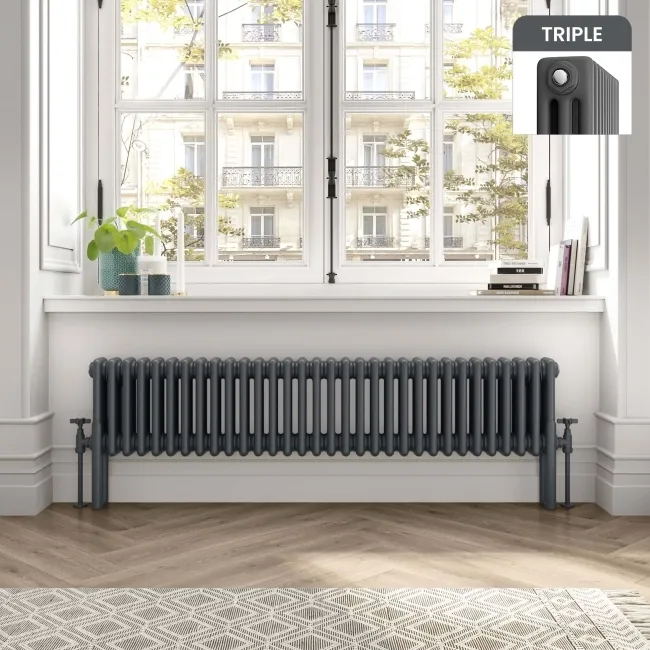 Athens Anthracite Triple Column Horizontal Traditional Radiator 300x1415mm