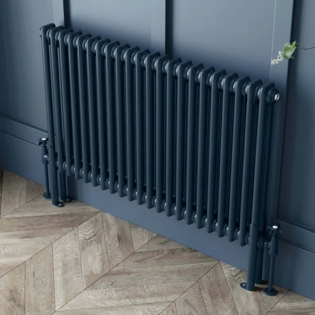 Athens Inky Blue Double Column Horizontal Traditional Radiator 600x1010mm
