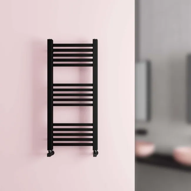 Valetta Matt Black Square Heated Towel Rail 1000x450mm